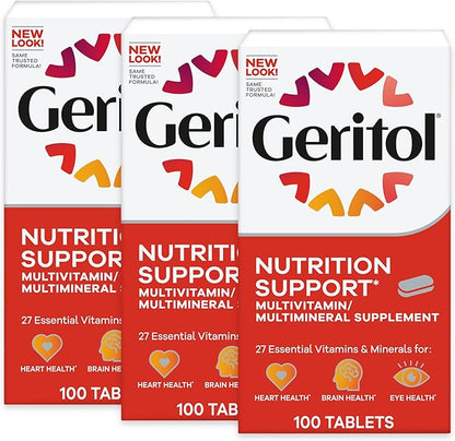 Geritol, Multivitamin Supplement, Contains B-Vitamins, Antioxidants, Vitamins C, E & D and Iron, 27 Essential Vitamins and Minerals, Gluten-Free, Non-GMO, No Artificial Sweeteners, 100 Tablets, 3 Pack