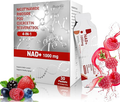 NAD Supplement 1000mg Pure Organic - NAD Supplements for Women & Men with Nicotinamide Riboside, Resveratrol, PQQ, Quercetin - NMN Supplement Alternative for Anti-Aging, Energy-30 Packets