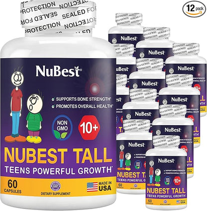 NuBest Tall 10+ - Height Growth Supplement for Children (10+) & Teens Who Drink Milk Daily, Height Growth Pills with Calcium, Vitamins & Minerals - Helps Height Increase - 12 Pack | 12 Month Supply