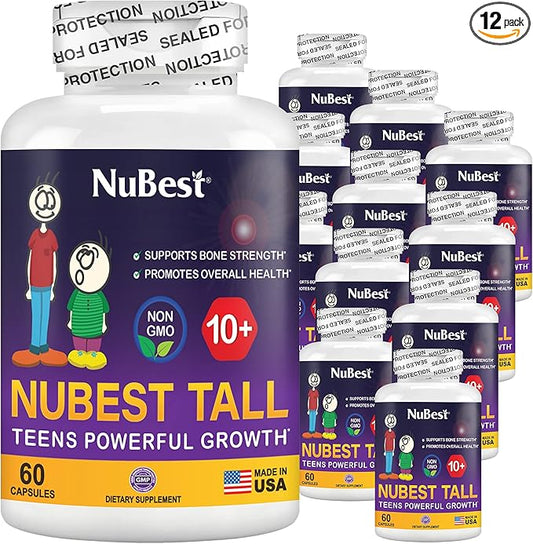 NuBest Tall 10+ - Height Growth Supplement for Children (10+) & Teens Who Drink Milk Daily, Height Growth Pills with Calcium, Vitamins & Minerals - Helps Height Increase - 12 Pack | 12 Month Supply