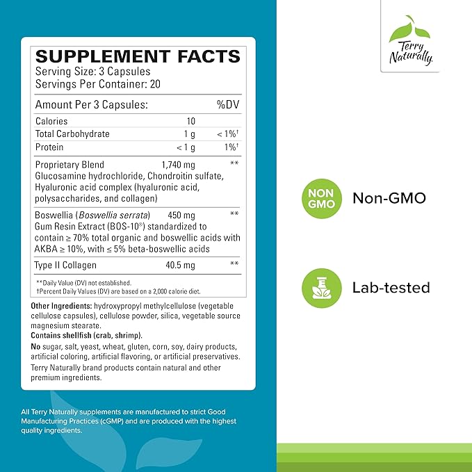 Terry Naturally Be Mobile - Collagen Supplement for Joint Health Support - Dietary Supplement with Boswellia Extract & Type II Collagen - Lower Back & Knee Support Supplement - 60 Capsules (Pack of 2)