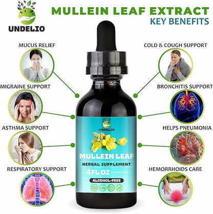 Undelio's Herbal Mullein Leaf Extract - Organic & Alcohol-Free Tincture for Respiratory, Lung, Sleep & Digestive Support - Non-GMO, Vegan - 4 fl. Oz for Immune Health & Lung Detox