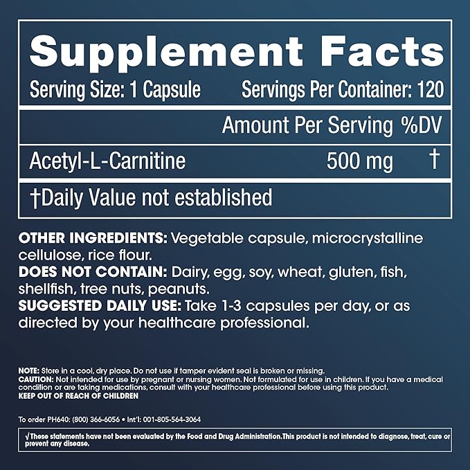 ProHealth Longevity Acetylcarnitine Brain & Heart Health Booster. Potent Antioxidant for Cognitive Protection & Muscle Maintenance. Supports Youthful Cellular Energy. 100 mg Per Serving, 30 Servings