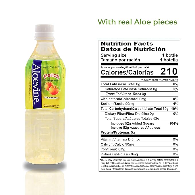 Aloevine Aloe Vera Drink, 16.9 fl oz, 20 pack Peach