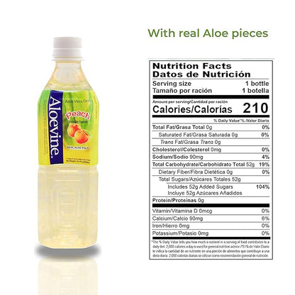 Aloevine Aloe Vera Drink, 16.9 fl oz, 20 pack Peach