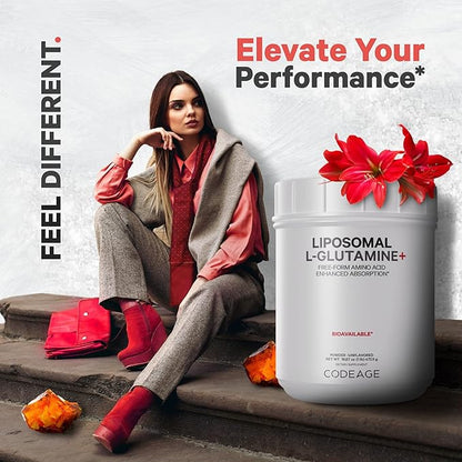 Codeage Liposomal L-Glutamine Powder - High-Potency L-Glutamine 5,000 mg per Serving - 3-Month Supply - Liposomal Delivery, Free-Form Amino Acid, Unflavored Glutamine - Non-GMO Gluten-Free - 16.67 oz
