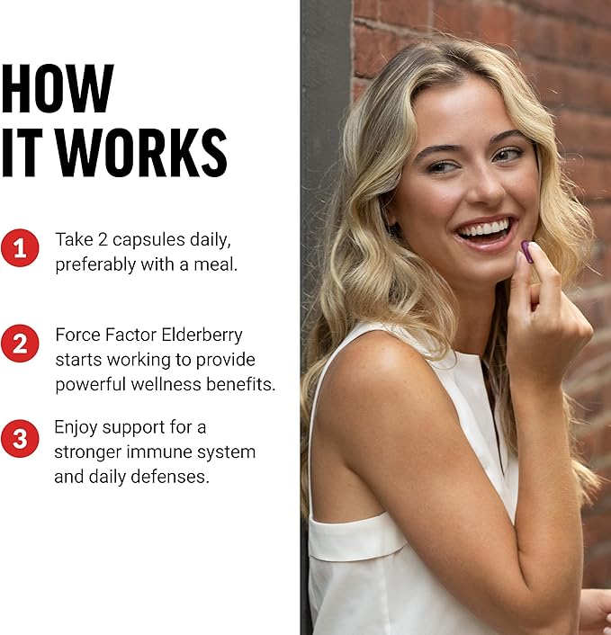 FORCE FACTOR Elderberry Capsules, Immunity Supplement and Antioxidants Supplement for Men and Women, Daily Immunity Boost, Vegan, No Gelatin, Non-GMO, 100 Vegetable Capsules