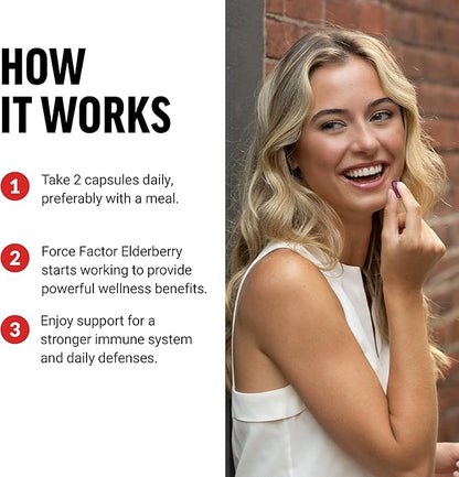 FORCE FACTOR Elderberry Capsules, Immunity Supplement and Antioxidants Supplement for Men and Women, Daily Immunity Boost, Vegan, No Gelatin, Non-GMO, 100 Vegetable Capsules
