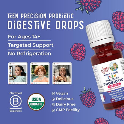 MaryRuth Organics USDA Organic Liquid Probiotic Drops for Teens | Gut Health | Digestive Health | Occasional Digestive Discomfort | Overall Health and Wellness | Non GMO | Vegan | 30 Servings