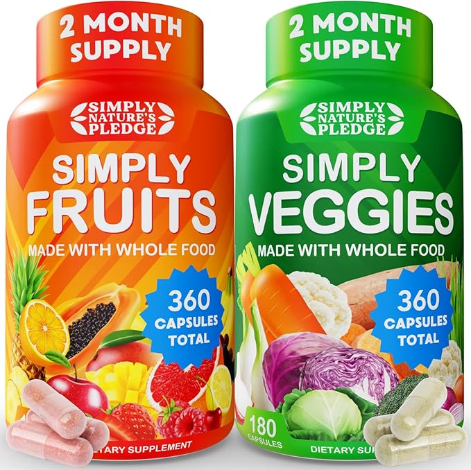 Simply Nature's Pledge -Packed with 42 Different Fruits & Vegetables - Made with Whole Food Superfoods - with Aloe Vera – 100% Soy Free -2 Month Supply- 180 Count (Pack of 2)