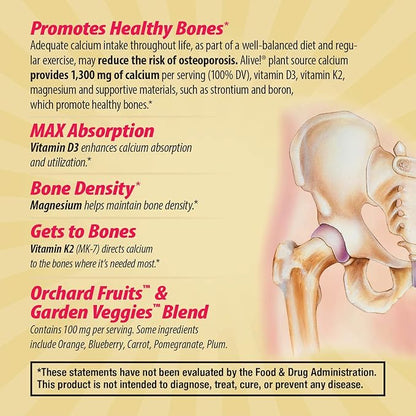 Nature's Way Alive! Calcium Max Absorption, Plant Source Calcium, Vitamin D3 & K2, Magnesium, Bone Support*, 60 Tablets (Packaging May Vary)