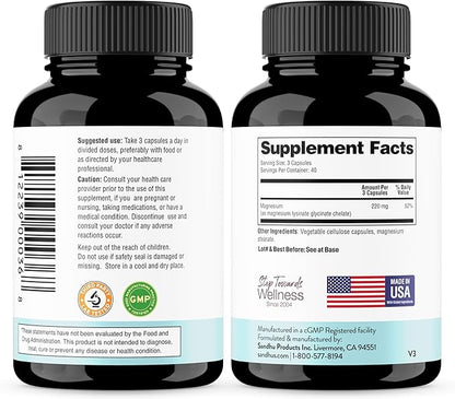 Sandhu's Magnesium Glycinate Lysinate Easy to Swallow 120 Capsules & Sleep 60 Capsules –Non-Habit Forming 5-in-1 Sleep Aid Supplement| Supports Restful Sleep, Muscle & Heart Health | Made in USA