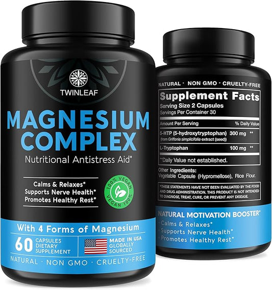 TWINLEAF Magnesium Brain Booster Made in USA - Supports Brain Health & Function as Natural Calm, Relax Aid - Nootropic Magnesium Memory, Concentration & Focus Pills That Promote Better Rest