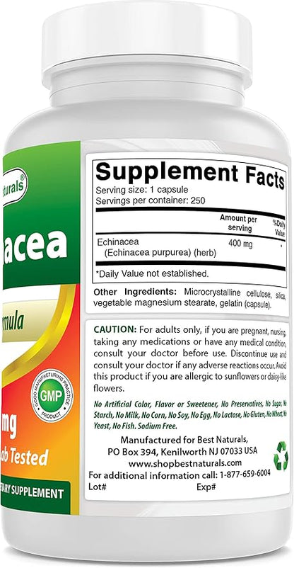 Best Naturals Echinacea 400 mg 250 Capsules (Pack of 2)