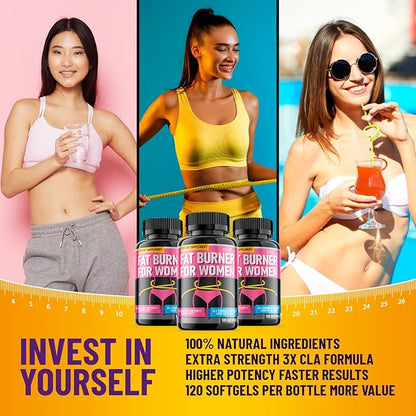 Belly Fat Burner for Women - Weight Loss Pills for Women Stomach Fat | CLA Softgels | Appetite Suppressant & Metabolism Booster | Bloating Relief & Natural Support - Keto Diet Pills 120 Softgels