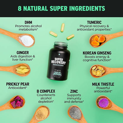Super Recovery Capsules for Post Celebration and Morning Relief - All Natural Holistic Support - 3 Capsules Taken Before Drinking and an Optional Serving After (42 Servings)
