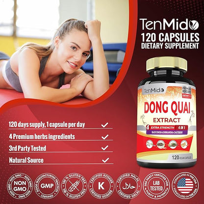Dong Quai Supplement Extract Capsules, 4 Months Supply with Black Cohosh, Chasteberry, Ashwagandha - 120 Vegan Capsules