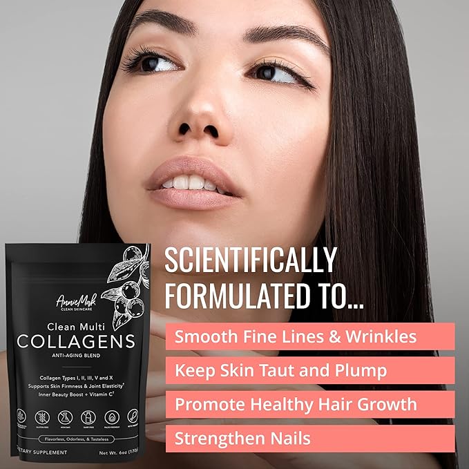 AnnieMak Collagen Peptides Powder with Bone Broth, Protein & More for Skin Care, Healthy Hair & Nails, Grass Fed, Clean Multi Collagens Supplement for Women's Wellness, Gluten Free, Unflavored