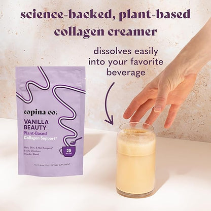 Vanilla Beauty Vegan Collagen Booster Creamer: Plant Based Collagen Support Smoothie Drink Vegan Creamy Blend | Vanilla Flavor | 1 Bag - 25 Servings per Bag