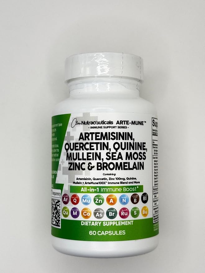 Clean Nutraceuticals Artemisinin Quercetin Zinc Mullein Quinine Supplement with Sea Moss Bromelain Ashwagandha Root Nettle Leaf Bladderwrack Burdock Root Monolaurin Colostrum Rutin
