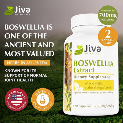 Jiva Botanicals Boswellia Extract Capsules 700mg per Serving - Boswellia Serrata Extract Supplement & Black Pepper - Joint Support Supplement for Normal Joint Health - Made in The USA - 120 Capsules
