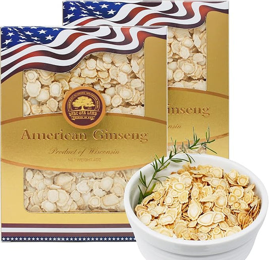 American Ginseng Slices from Wisconsin (Sliced Ginseng Root）Wisconsin Grown!Most People Use It to Make Ginseng Tea! Good for Health! (American Ginseng Slices (Small Round), 2 Boxes of 8 Ounces)