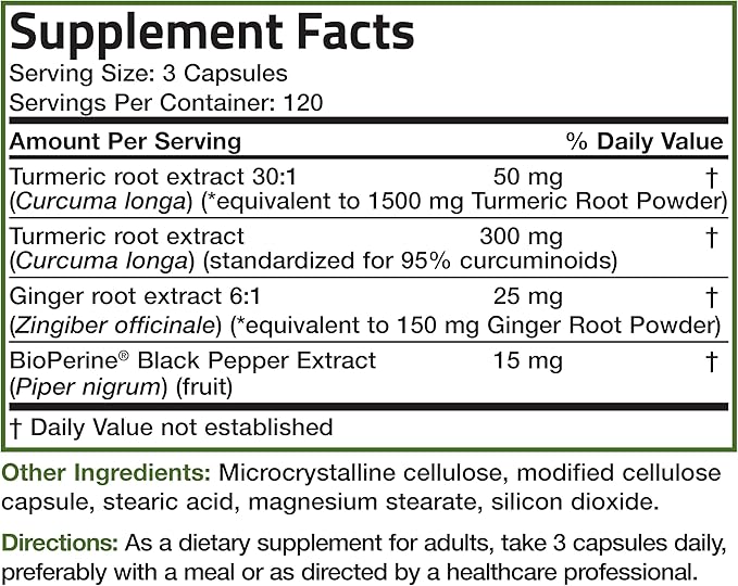 Bronson Turmeric + Ginger Extra Strength Joint Health & Digestion Support with BioPerine, Non-GMO, 360 Vegetarian Capsules