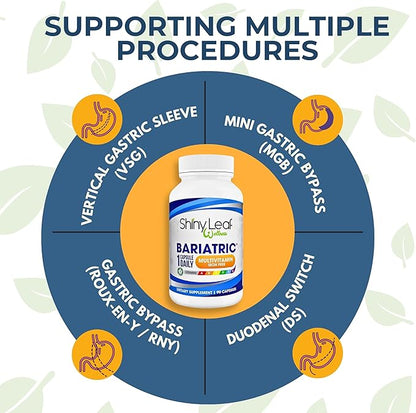 Shiny Leaf Bariatric Multivitamin Without Iron - Vitamins for Gastric Bypass & Sleeve, 1 Daily Capsule W Vitamin A, C, D, Biotin, Zinc, B12, K, Vegetarian, Soy-Free, GMP Cert., Made in USA (90 Ct.)
