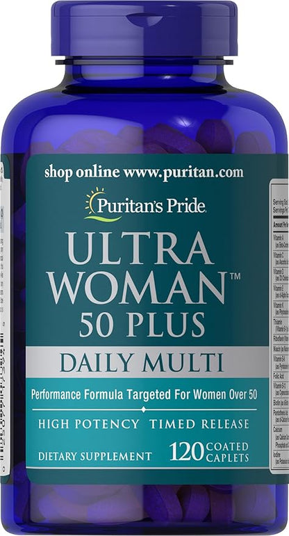 Puritan's Pride Ultra Woman 50 Plus High Potency Performance Time Release Daily Multivitamin with Zinc, Supplement to Support Healthy Aging and Cellular Energy Production, 2 Month Supply, 120 Count