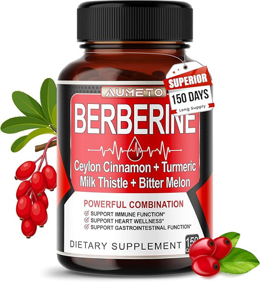 Berberine Supplement - Enhanced with Ceylon Cinnamon, Turmeric, Milk Thistle, Bitter Melon for Digestion, Immunity & Weight Managament (150 Count (Pack of 1))