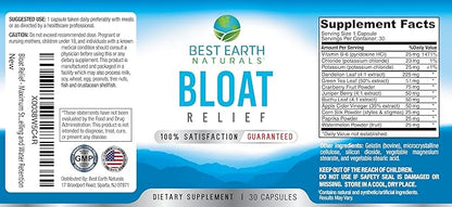 Best Earth Naturals Bloat Relief - Water Supplement with Dandelion, Green Tea, Cranberry, Apple Cider Vinegar & More 30 Count