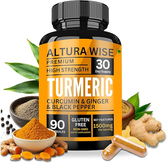 Turmeric Curcumin with Ginger & Black Pepper – Extra Strength Joint & Digestion Support – Natural, Non-GMO – Ultra High Absorption Turmeric Supplement – 1500mg, 90 Count