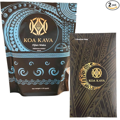 1 Pound Premium Fijian Waka Kava from Koa Kava with a Drawstring Kava Strainer to make Kava Tea