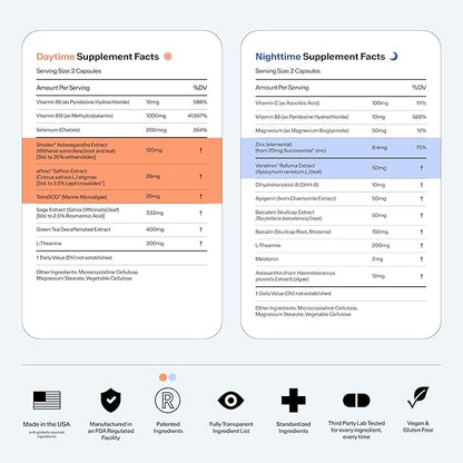 Stasis Day & Night Set - Energy & Focus Supplements + Calm & Sleep Capsules to Pair with Your Stimulant - Promote Natural Energy Without Jitters & Harness Magnesium for Sleep (25 Servings)