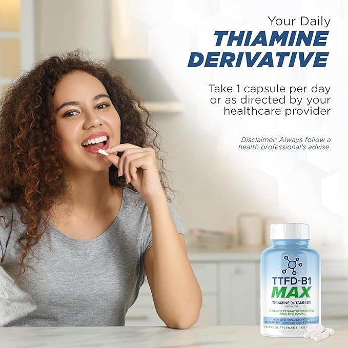 TTFD Thiamine B1 Supplement 60Capsules Made in USA- Thiamine TTFD Vitamin B1 MAX, High-Potency Supplement for Energy & Focus, Supports Healthy Nerve Function & Overall Wellness by MaxLife Naturals