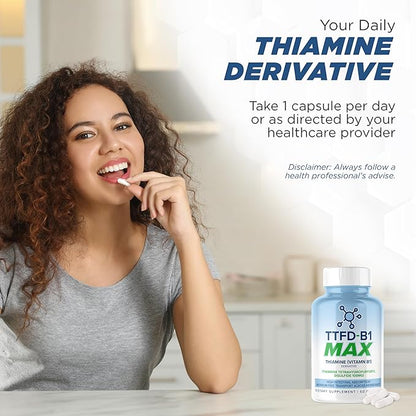 TTFD Thiamine B1 Supplement 60Capsules Made in USA- Thiamine TTFD Vitamin B1 MAX, High-Potency Supplement for Energy & Focus, Supports Healthy Nerve Function & Overall Wellness by MaxLife Naturals