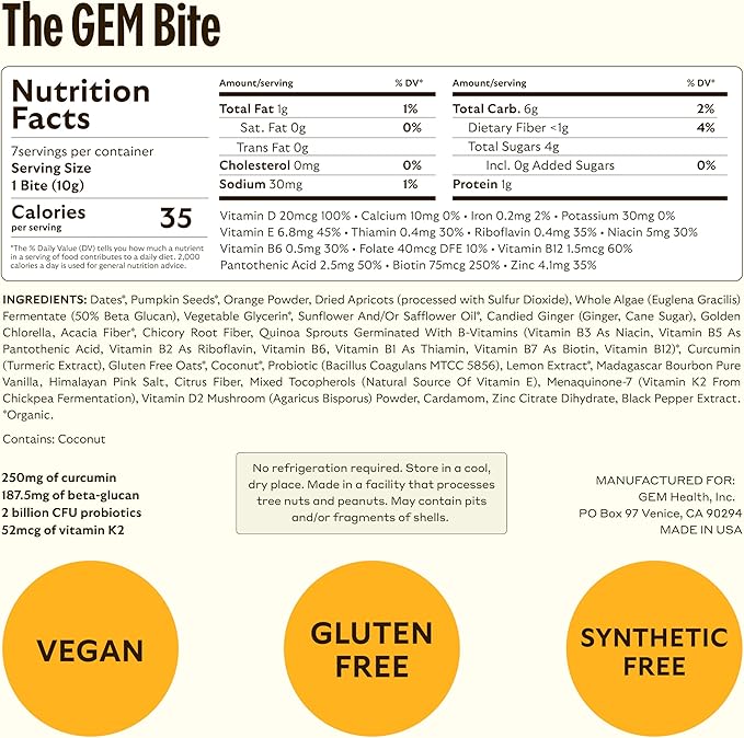 GEM Daily Multivitamin for Women & Men, with 20+ Vitamins & Minerals Like zinc, Vitamin D, B, K, Folic Acid, Turmeric, Fiber and prebiotics, Beta Glucan GLP-1 Support, Brain, & Immunity (7 Day Trial)