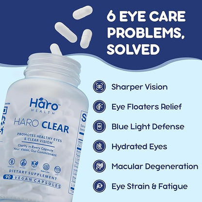 Lutein Supplement, HARO Clear AREDS 2 Eye Vitamin & Mineral Supplement, Contains Lutein and Zeaxanthin - Eye Strain and Blue Light Defense (90 Vegan Capsules)