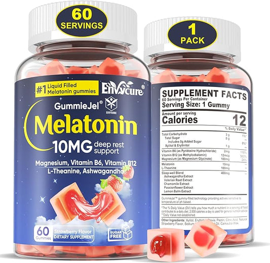 Sugar Free Melatonin Gummies 10mg 20mg with Magnesium Glycinate for Adults, L-Theanine, Ashwagandha, B6, Methyl b12, Lemon Balm & Chamomile, Supports Deep Relaxation,Drug Free, Strawberry- 60 Day
