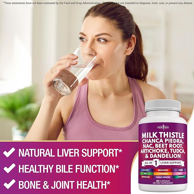 NEW AGE Milk Thistle NAC Chanca Piedra Beet Root Artichoke Dandelion Root Astragalus - Plus TUDCA & Ginger - 120 Count