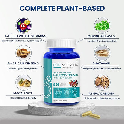 Biovitalia Multivitamin Capsules for Men Promote Body Immunity & Support Healthy Heart Function for Daily Active Energy -Enriched with Essential Vitamins, Minerals, Antioxidants - 60 Capsules
