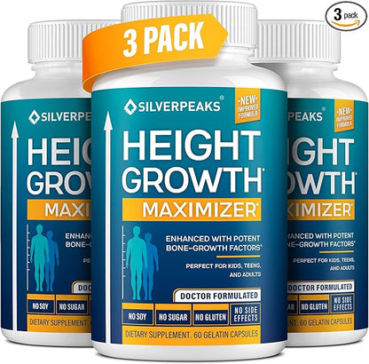 Growth Capsules to Grow Taller - Height Growth Maximizer with Calcium for Bone Strength - Made in USA - Natural Get Taller Supplement - Free of Growth Hormone - Pack of 3