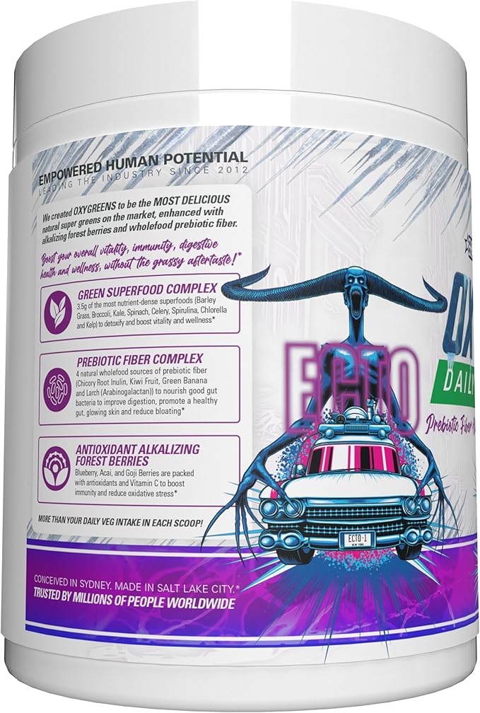 EHP Labs x Ghostbusters OxyGreens Super Greens Powder - Spirulina & Chlorella Superfood, Green Juice Powder with Prebiotic Fibre, Antioxidants & Immunity Support, 30 Serves (Ecto Freeze)