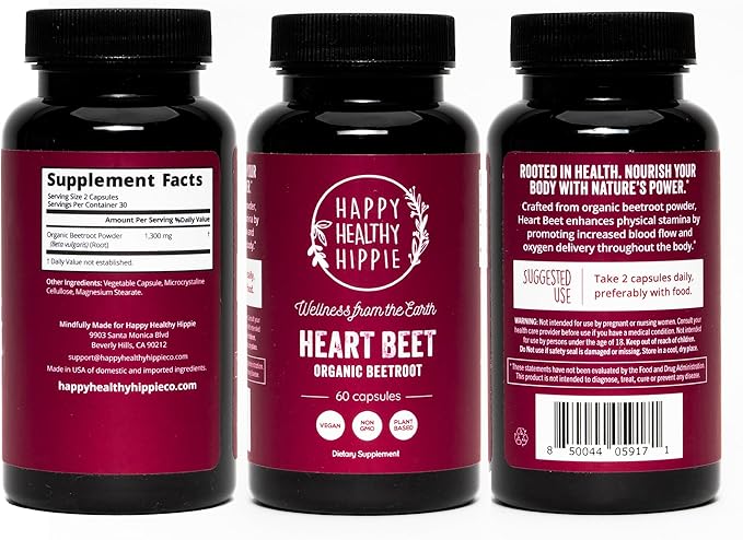Organic Beet Root Capsules [1,300mg Superfood] – Blood Pressure Support, Nitric Oxide Supplements for Men & Women, Flow & Circulation | Beetroot Powder, Antioxidant, Brain Food | Vegan, 60 Ct