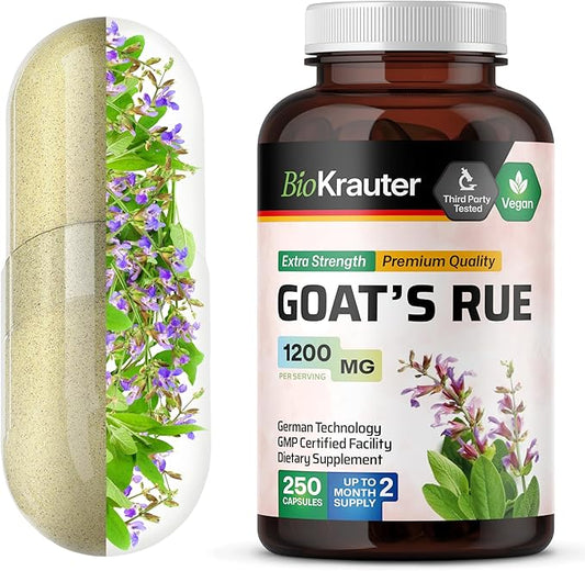 BIO KRAUTER Goats Rue Lactation Support Capsules 1200 mg - 250 Count - Goats Rue Capsules - Natural Breastfeeding Supplements