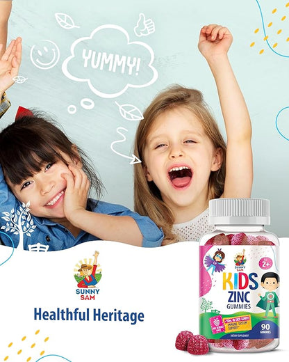 Zinc Gummies for Kids - Chewable Zinc Gummy Supplement for Children Immune Support - Low Sugar Natural Antioxidant Non-GMO Vitamin Chewables for Toddlers & Teens