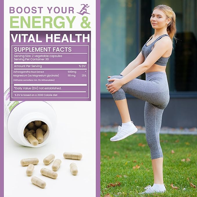 Ashwagandha with Magnesium Supplement 60 Capsules