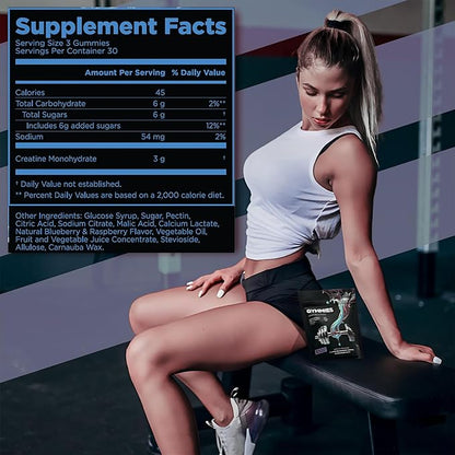 Creatine Monohydrate Gummies - Muscle Growth, Performance, Endurance - 5 Gram Creatine per Serving - Vegan, Non-GMO, Gluten-Free, Made in USA - 90ct (90 Count, Sour Blue Raspberry)