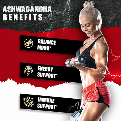 Ashwagandha Capsules with Turmeric, St.John's Wort, Rhodiola Rosea, Ginger, and Black Pepper - 180 Count - 6 Month Supply