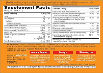 Emergen-C 1000mg Vitamin C Powder for Daily Immune Support Caffeine Free Vitamin C Supplements with Zinc and Manganese, B Vitamins and Electrolytes, Super Orange Flavor -60 Count(Pack of 1)